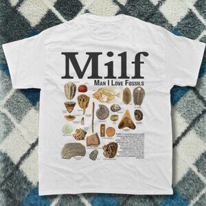 White-MILF Man I Love Fossils Paleontology Funny Graphic Tee Retro Geology